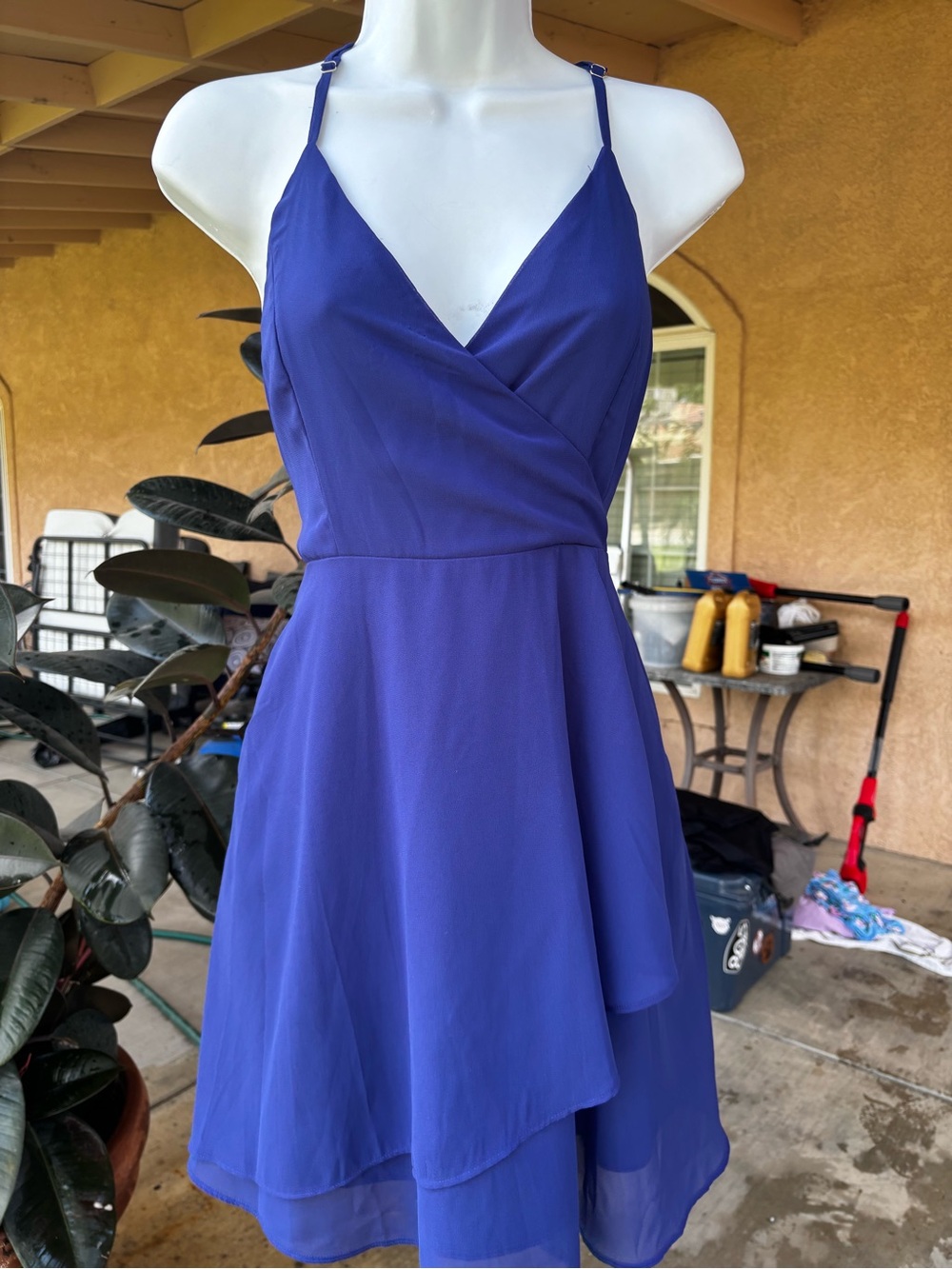 J.O.A. Royal Blue Spaghetti Strap Wrap Mini Dress